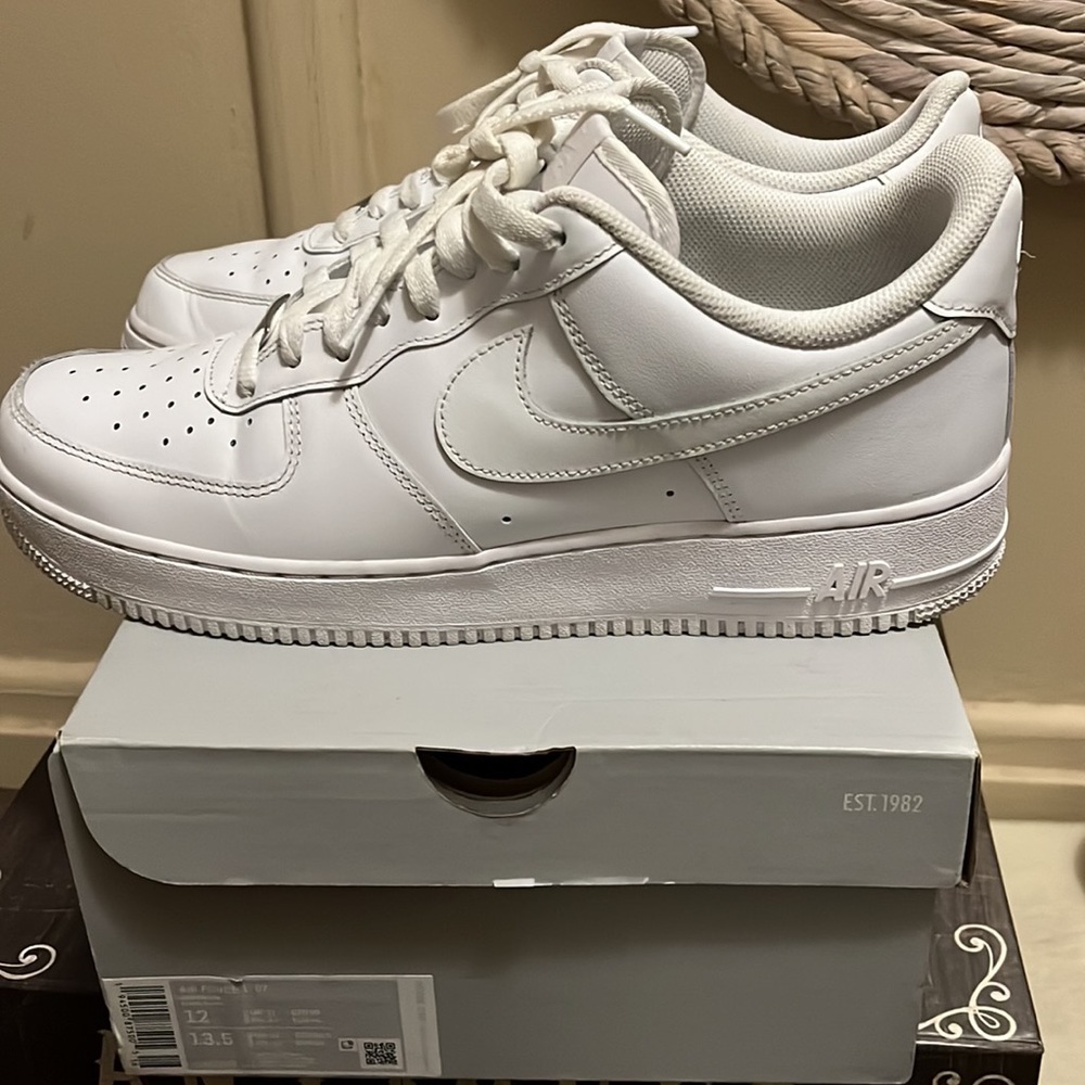 Nike Air Force 1 ‘07 size 12 White/White Slight scuffle on the front of shoes.